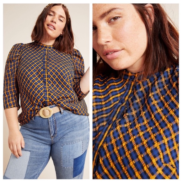 Anthropologie Tops - Anthropologie Eva Franco Plaid Textured Blouse
